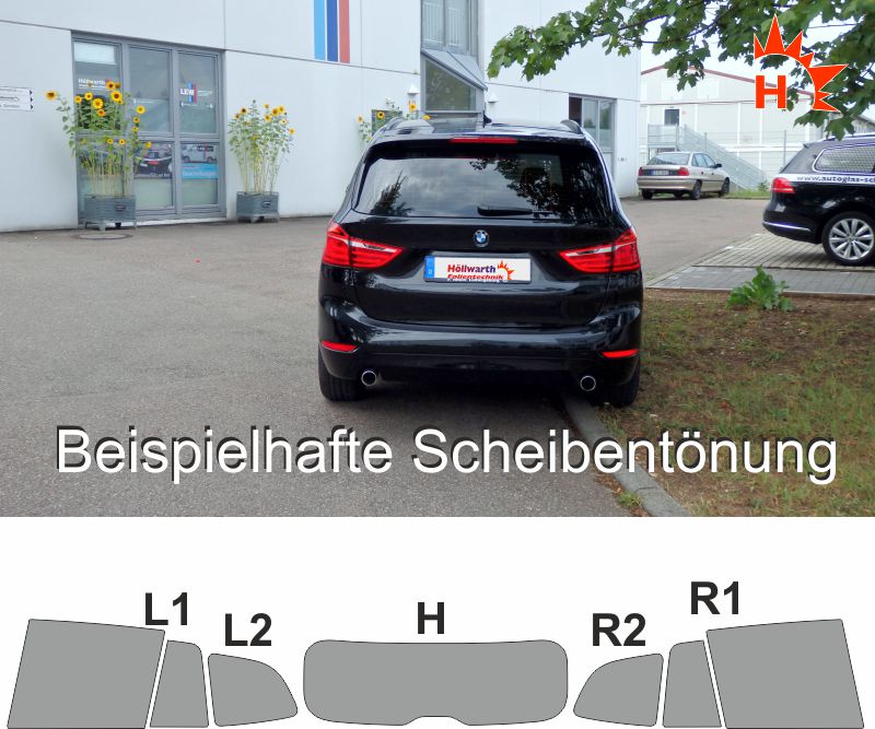 3D-vorgewölbt Tönungsfolie passgenau schwarz 85% BMW 2er F46 Gran Tourer