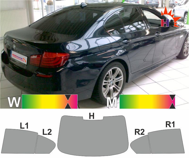 Passende Tönungsfolie für den BMW 5er F10 Limousine 2010 bis 2017.