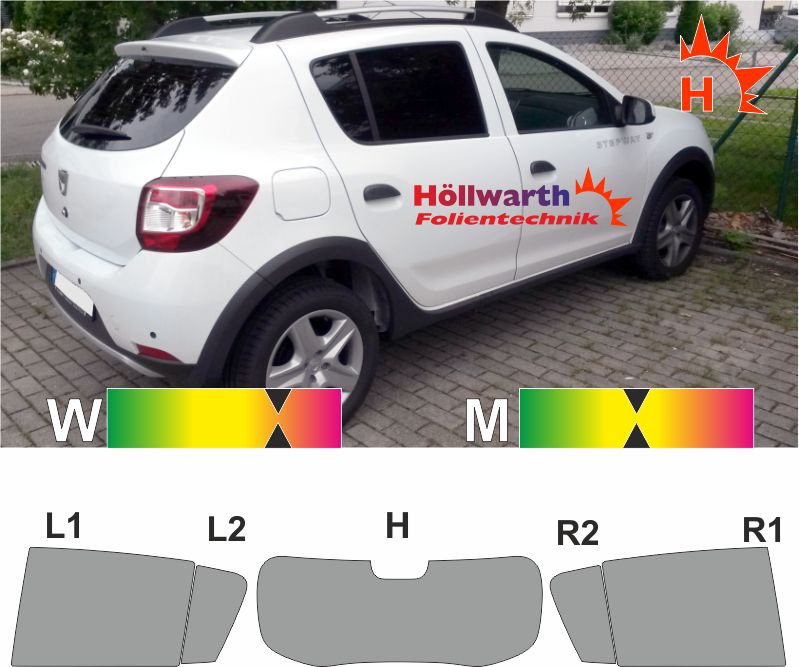 Tönungsfolie passgenau Dacia Sandero II ab 2013 Tönungsfolie passgenau Dacia Sandero II ab 2013