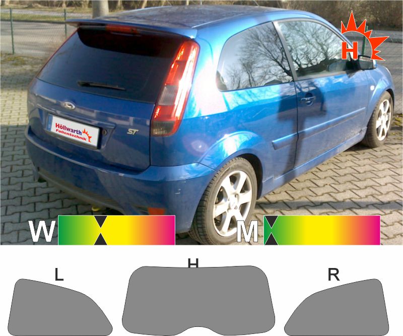 Passgenaue Tönungsfolie für den FORD Fiesta MK6 dreitürig 2001 bis