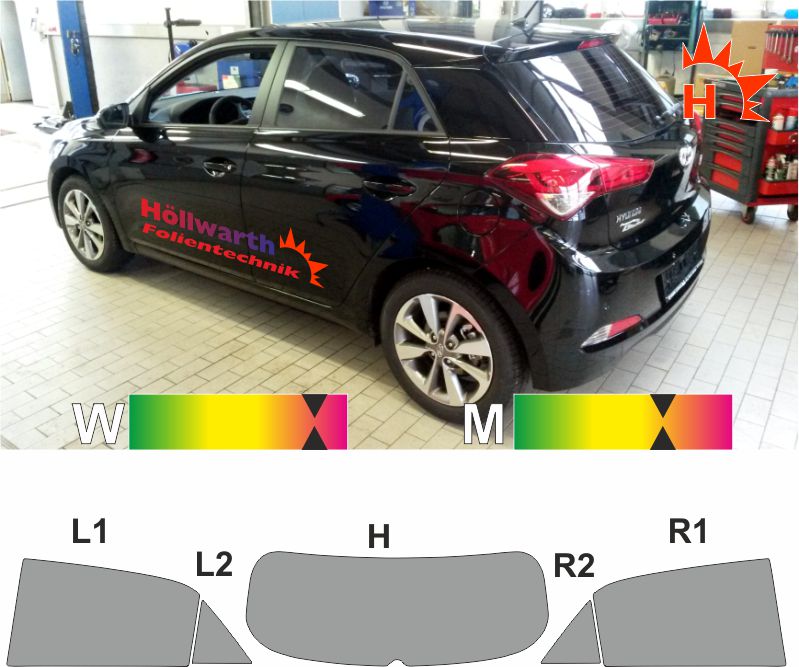 Solar Screen passgenaue Tönungsfolie Hyundai I20 5-Türer Bj 2015-2020 Black 95