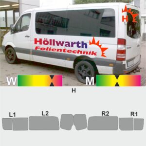 MERCEDES Sprinter II lang 8 Scheiben Schiebetuer_R passgenaue Tönungsfolie