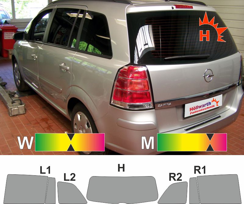 Passgenaue Tönungsfolie für den OPEL Zafira B 2005 bis 2012.