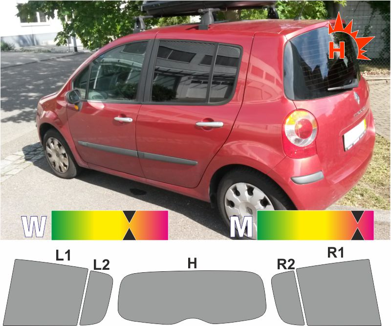 Solar Screen passgenaue T/önungsfolie Renault Modus 5-T/ürer Bj 2004-2009 Black 95