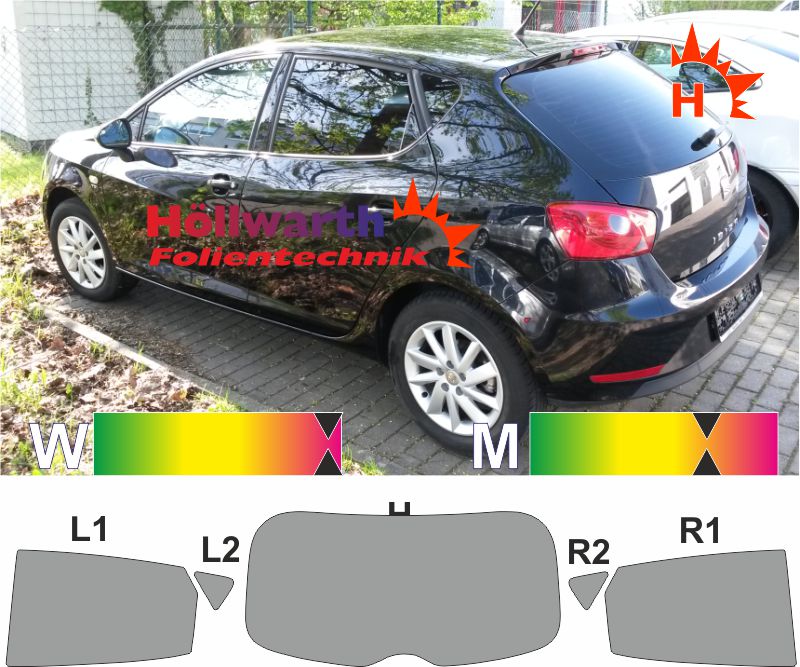 Tönungsfolie passgenau tiefschwarz 95% Seat Ibiza 6K 3-Türer 09/1999-04/2002 Tönungsfolie passgenau tiefschwarz 95% Seat Ibiza 6K 3-Türer 09/1999-04/2002