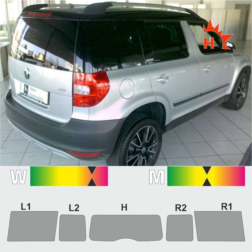 SKODA Yeti 2009 passgenaue Tönungsfolie