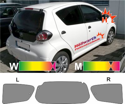 TOYOTA Aygo 2009 bis 2014 Var2 passgenaue Tönungsfolie