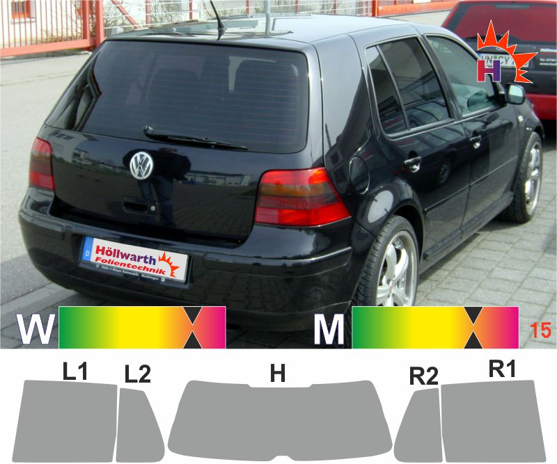 Passgenaue Tönungsfolie für den VW Golf IV fünftürig 1997 bis 2006.