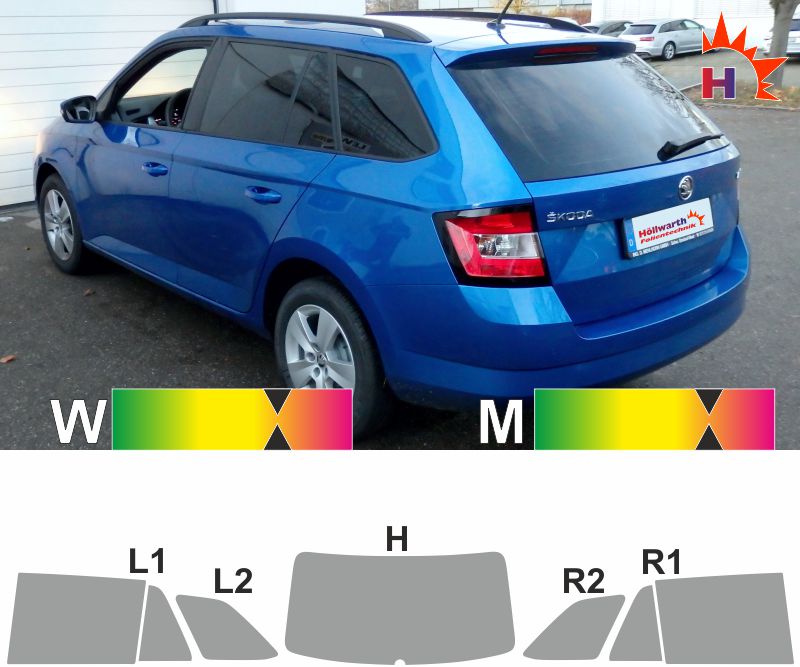 3D-vorgewölbt Tönungsfolie passgenau tiefschwarz 5% Skoda Fabia 3 Kombi 15 NJ 