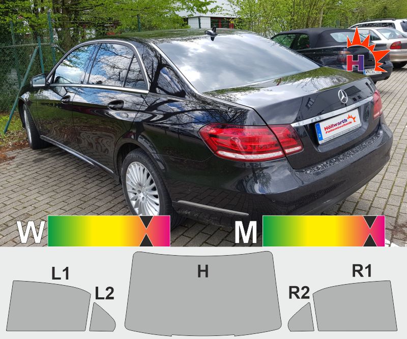 Tönungsfolie passgenau tiefschwarz 5% Mercedes E-Klasse W212 Limousine 09-15