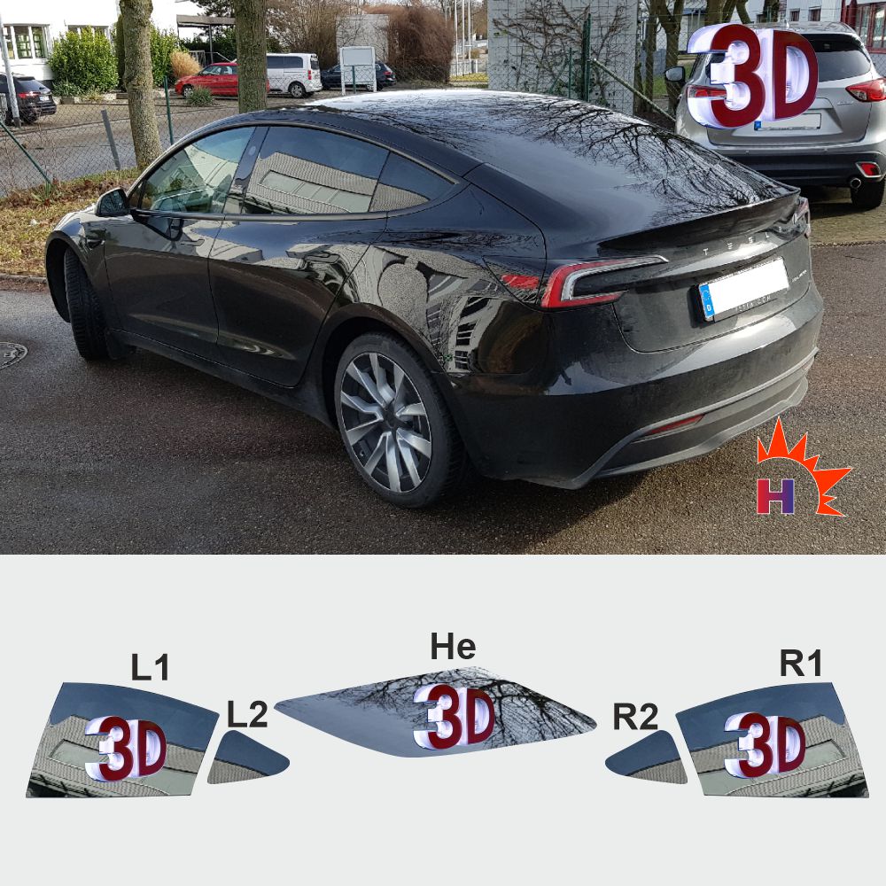 Tesla Model 3 ab 2023 passgenaue 3d tönungsfolie