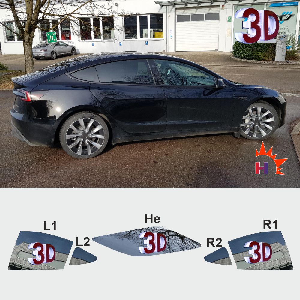 Tesla Model 3 ab 2023 passgenaue 3d tönungsfolie